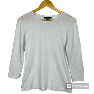 Willi Smith Pullover Top 3/4 Sleeves Shimmer Sliver Women’s Size M EUC